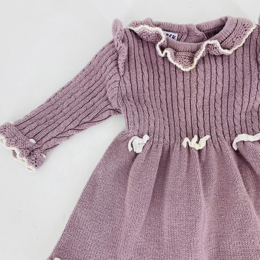 Blueberi Boulevard Lavender Knit Toddler Dress 12M Long Sleeve Collared Cottage